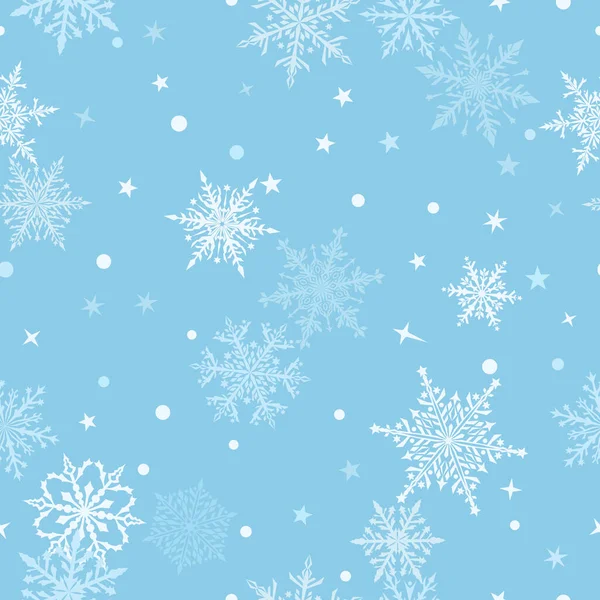 Boże Narodzenie Bezproblemowy Wzór Pięknych Złożonych Płatków Śniegu Jasnoniebiesko Białych — Wektor stockowy