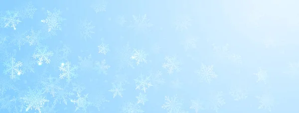 Fondo Navidad Hermosos Copos Nieve Complejos Grandes Pequeños Colores Azul — Vector de stock