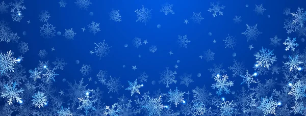 Vánoční Pozadí Krásné Komplexní Velké Malé Sněhové Vločky Modrých Barvách — Stockový vektor
