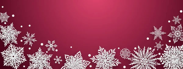 Boże Narodzenie Ilustracja Pięknym Złożonym Papierem Płatki Śniegu Biały Czerwonym — Wektor stockowy