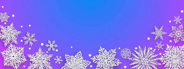 美しい複雑な紙の雪片 紫色の背景に白のクリスマスのイラスト — ストックベクタ