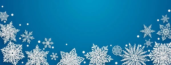 圣诞插图 用美丽而复杂的纸制成 蓝色背景为白色 — 图库矢量图片