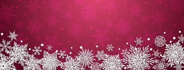 美しい複雑な紙の雪片 赤い背景に白のクリスマスイラスト — ストックベクタ