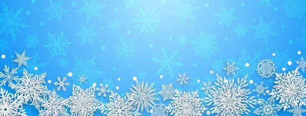 Ilustracja Bożego Narodzenia Pięknym Złożonym Papierem Płatki Śniegu Biały Jasnoniebieskim — Wektor stockowy