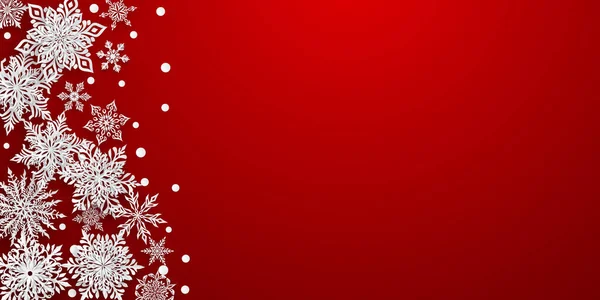 Рождественская Иллюстрация Красивыми Сложными Бумажными Снежинками Белый Красном Фоне — стоковый вектор