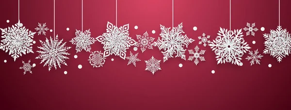 Рождественская Иллюстрация Красивыми Сложными Бумажными Снежинками Белый Красном Фоне — стоковый вектор