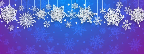 Рождественская Иллюстрация Красивыми Сложными Бумажными Снежинками Белый Фиолетовом Фоне — стоковый вектор