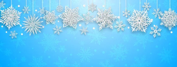 Weihnachten Illustration Mit Schönen Komplexen Papier Schneeflocken Weiß Auf Hellblauem — Stockvektor