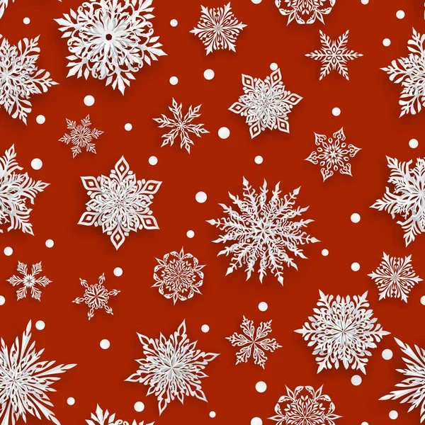 Vánoční Bezešvé Vzor Krásným Komplexním Papírem Sněhové Vločky Bílá Červeném — Stockový vektor