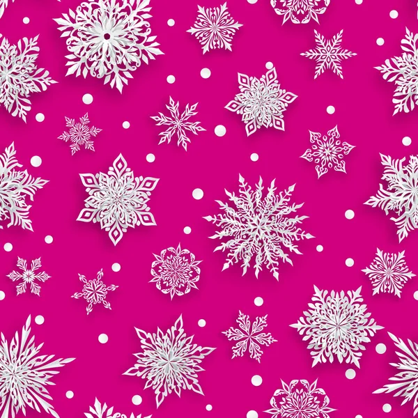 Рождественский Бесшовный Узор Красивыми Сложными Бумажными Снежинками Белый Розовом Фоне — стоковый вектор