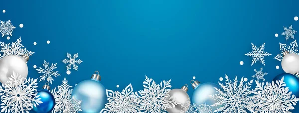 Illustrazione Natale Con Bellissimi Complessi Fiocchi Neve Carta Bianca Palline — Vettoriale Stock