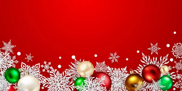 Illustration Noël Avec Beaux Flocons Papier Blanc Complexes Des Boules — Image vectorielle
