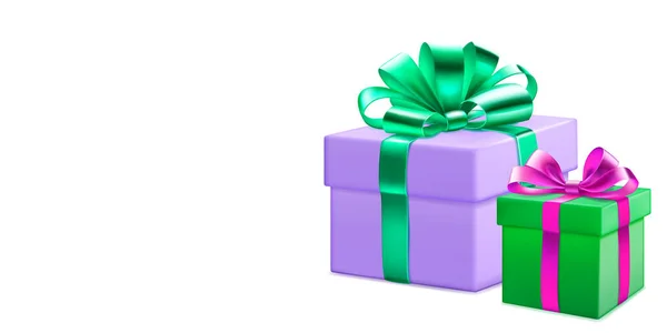 Праздничная Иллюстрация Двумя Цветными Подарочными Коробками Лентами Бантами Белом Фоне — стоковый вектор