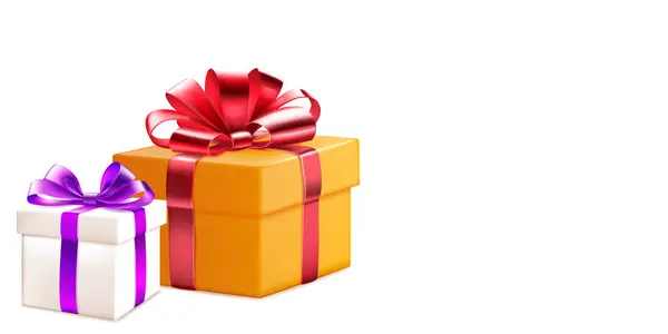 Праздничная Иллюстрация Двумя Цветными Подарочными Коробками Лентами Бантами Белом Фоне — стоковый вектор