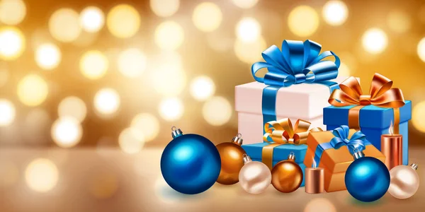 Holiday Illustration Several Colored Gift Boxes Ribbons Bows Burning Candles — Stock Vector