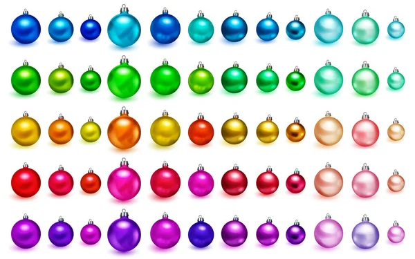 Set Colored Christmas Balls Soft Shadows Isolated White Background — Stock Vector