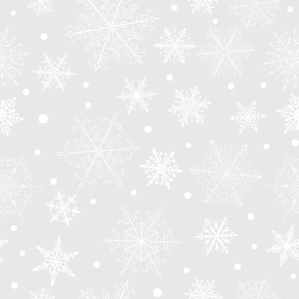 Рождественский Бесшовный Узор Красивых Сложных Белых Снежинок Сером Фоне Зимняя — стоковый вектор