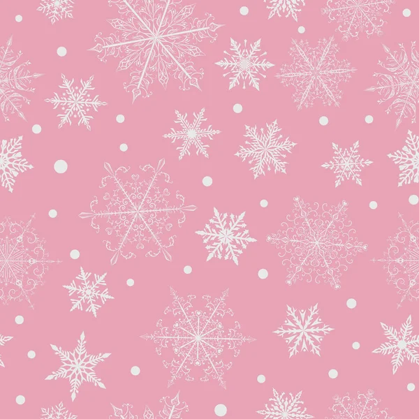 Vánoční Bezešvé Vzor Krásné Komplexní Bílé Sněhové Vločky Růžovém Pozadí — Stockový vektor
