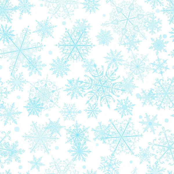 Vánoční Bezešvé Vzor Krásné Komplexní Světle Modré Sněhové Vločky Bílém — Stockový vektor