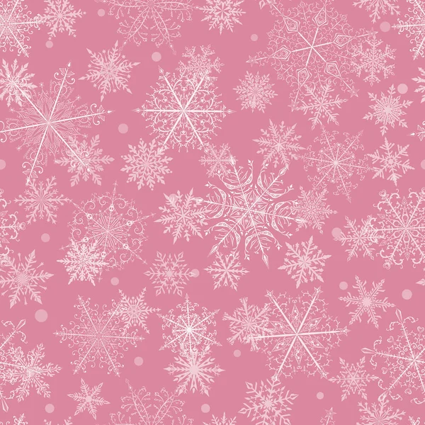 Boże Narodzenie Bezproblemowy Wzór Piękny Kompleks Białe Płatki Śniegu Różowym — Wektor stockowy