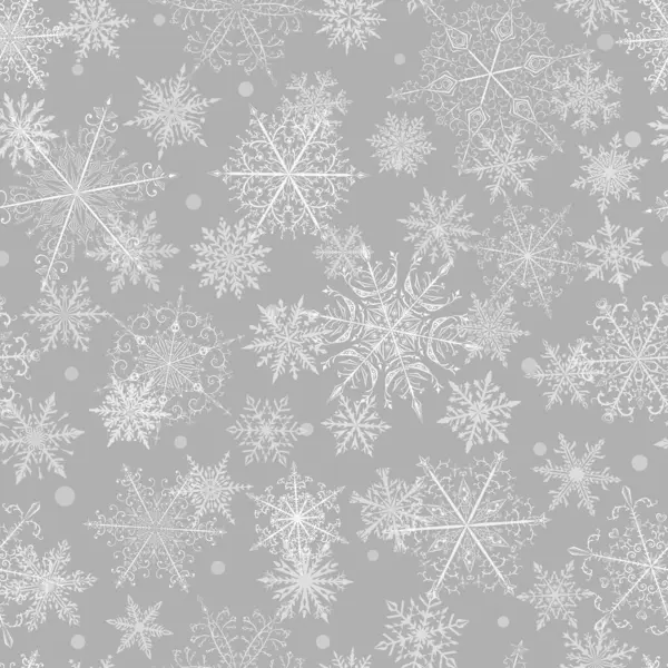 Boże Narodzenie Bezproblemowy Wzór Piękny Kompleks Białe Płatki Śniegu Szarym — Wektor stockowy