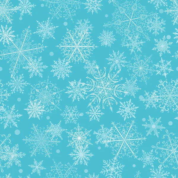 Weihnachten Nahtlose Muster Von Schönen Komplexen Weißen Schneeflocken Auf Hellblauem — Stockvektor