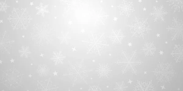 グレーの色で美しい複雑な雪の結晶のクリスマスの背景 雪降る冬のイラスト — ストックベクタ