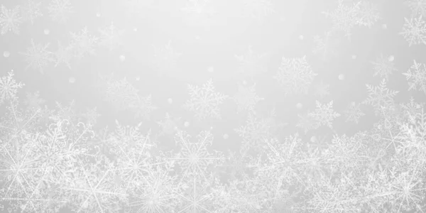 Vánoční Pozadí Krásné Komplexní Sněhové Vločky Šedých Barvách Zimní Ilustrace — Stockový vektor