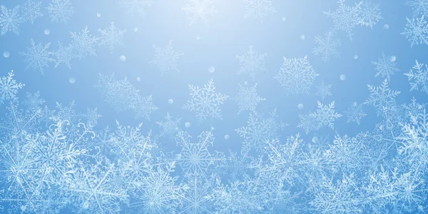 Sfondo Natalizio Bellissimi Fiocchi Neve Complessi Colori Blu Illustrazione Invernale — Vettoriale Stock