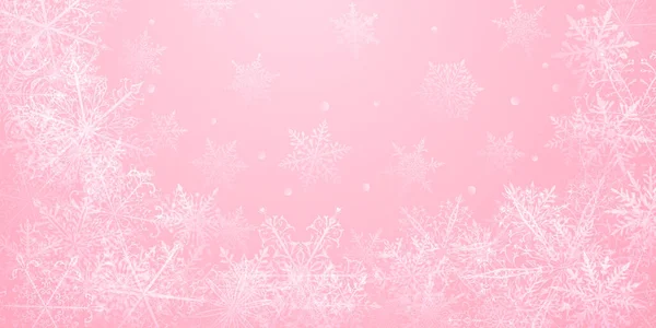 Weihnachten Hintergrund Der Schönen Komplexen Schneeflocken Rosa Farben Winterillustration Mit — Stockvektor