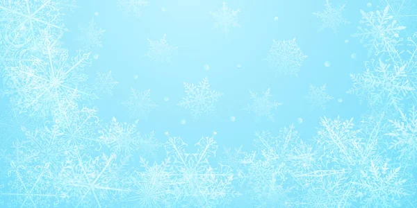 Christmas Background Beautiful Complex Snowflakes Light Blue Colors Winter Illustration — Vetor de Stock