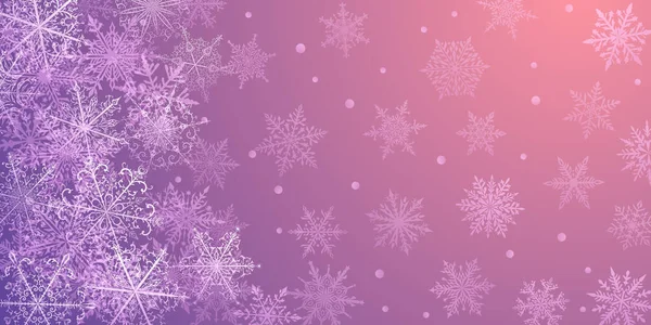 紫色の美しい複雑な雪片のクリスマスの背景 雪が降る冬のイラスト — ストックベクタ