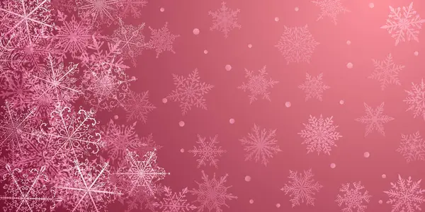 Christmas Background Beautiful Complex Snowflakes Red Colors Winter Illustration Falling — Stock Vector