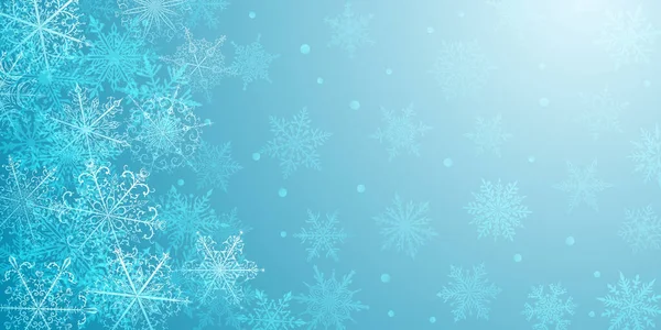 Christmas Background Beautiful Complex Snowflakes Light Blue Colors Winter Illustration — Vettoriale Stock