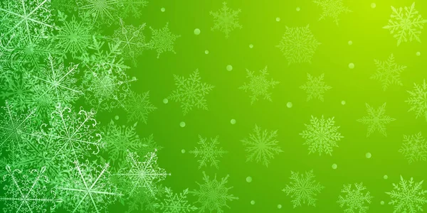 Sfondo Natalizio Bellissimi Fiocchi Neve Complessi Colori Verdi Illustrazione Invernale — Vettoriale Stock