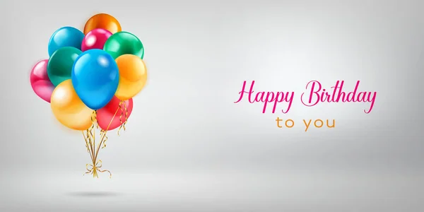 Ünnepi Születésnapi Illusztráció Egy Csomó Színes Hélium Lufi Felirat Boldog — Stock Vector
