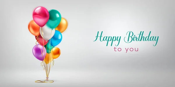 Ünnepi Születésnapi Illusztráció Egy Csomó Színes Hélium Lufi Felirat Boldog — Stock Vector