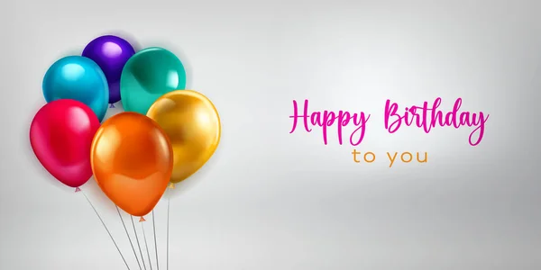 Aniversário Festivo Ilustração Com Monte Balões Hélio Coloridos Inscrição Feliz — Vetor de Stock