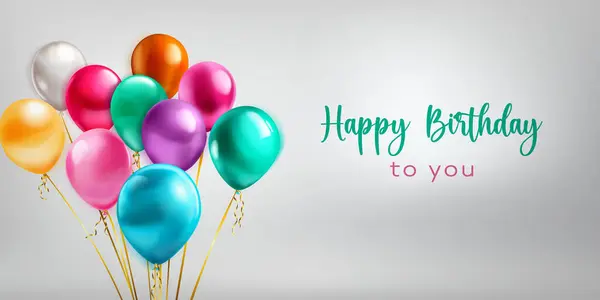Feestelijke Verjaardag Illustratie Met Een Bos Van Gekleurde Helium Ballonnen — Stockvector