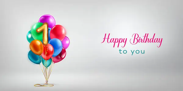Feestelijke Verjaardag Illustratie Met Een Bos Van Gekleurde Helium Ballonnen — Stockvector