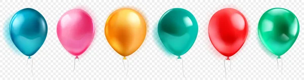 Conjunto Balões Hélio Coloridos Com Clarões Sombras Fundo Transparente —  Vetores de Stock