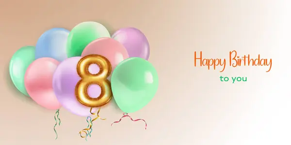 Feestelijke Verjaardagsillustratie Pastelkleuren Met Een Aantal Helium Ballonnen Gouden Folie — Stockvector