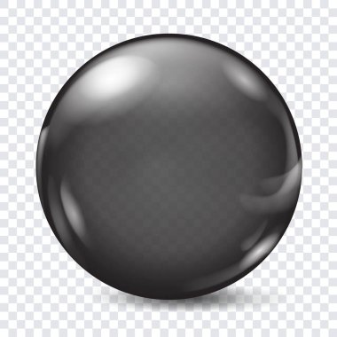 Big translucent black sphere with glares and shadows on transparent background. Transparency only in vector format clipart