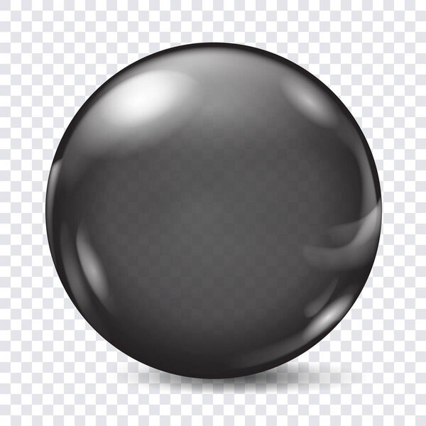 Big translucent black sphere with glares and shadows on transparent background. Transparency only in vector format
