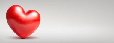 Beyaz arka planda büyük kırmızı, parlak bir kalple Sevgililer Günü illüstrasyonu