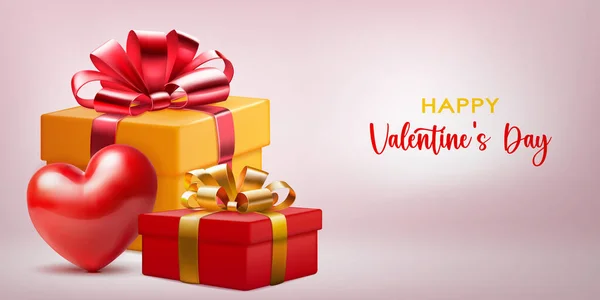 Valentinstag Illustration Mit Großem Roten Herz Und Zwei Farbigen Geschenkboxen — Stockvektor