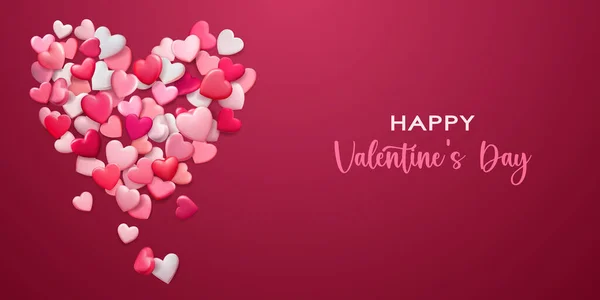 Valentinstag Illustration Mit Vielen Roten Und Rosa Herzen Und Feiertagsaufschrift — Stockvektor