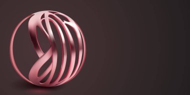 Birbirine karışmış ince plakalardan oluşan, küre şeklinde kıvrılmış ve birbirine dolanmış, koyu arkaplanda gölgeler olan pembe soyut bir nesne.