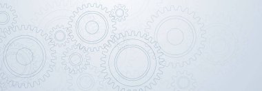 Beyaz arkaplanda mavi renkli büyük ve küçük dişli desenli soyut çizimler