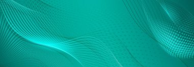 Yarım ton noktalardan ve turkuaz renklerde ince eğri çizgilerden oluşan soyut arkaplan